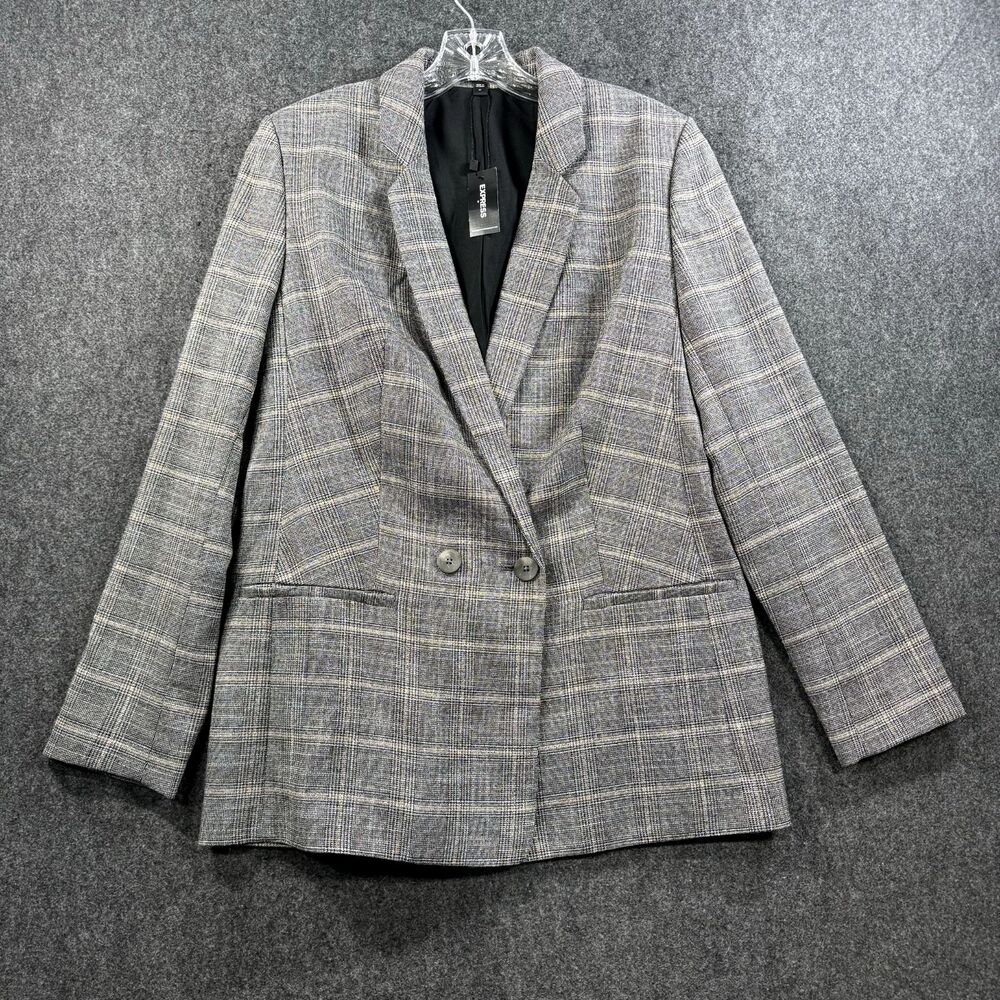 Express Blazer Women's Medium Gray Plaid Oversized One Button